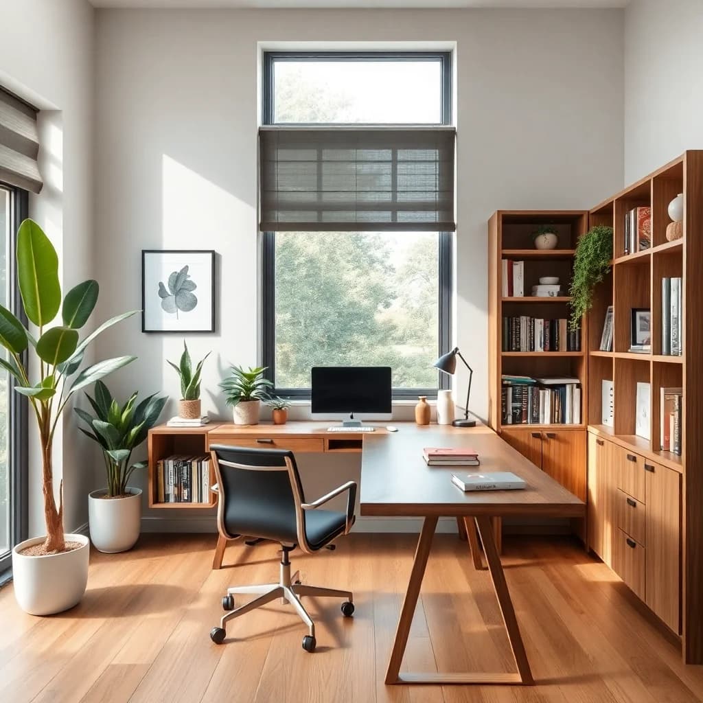 AI home office design with natural light