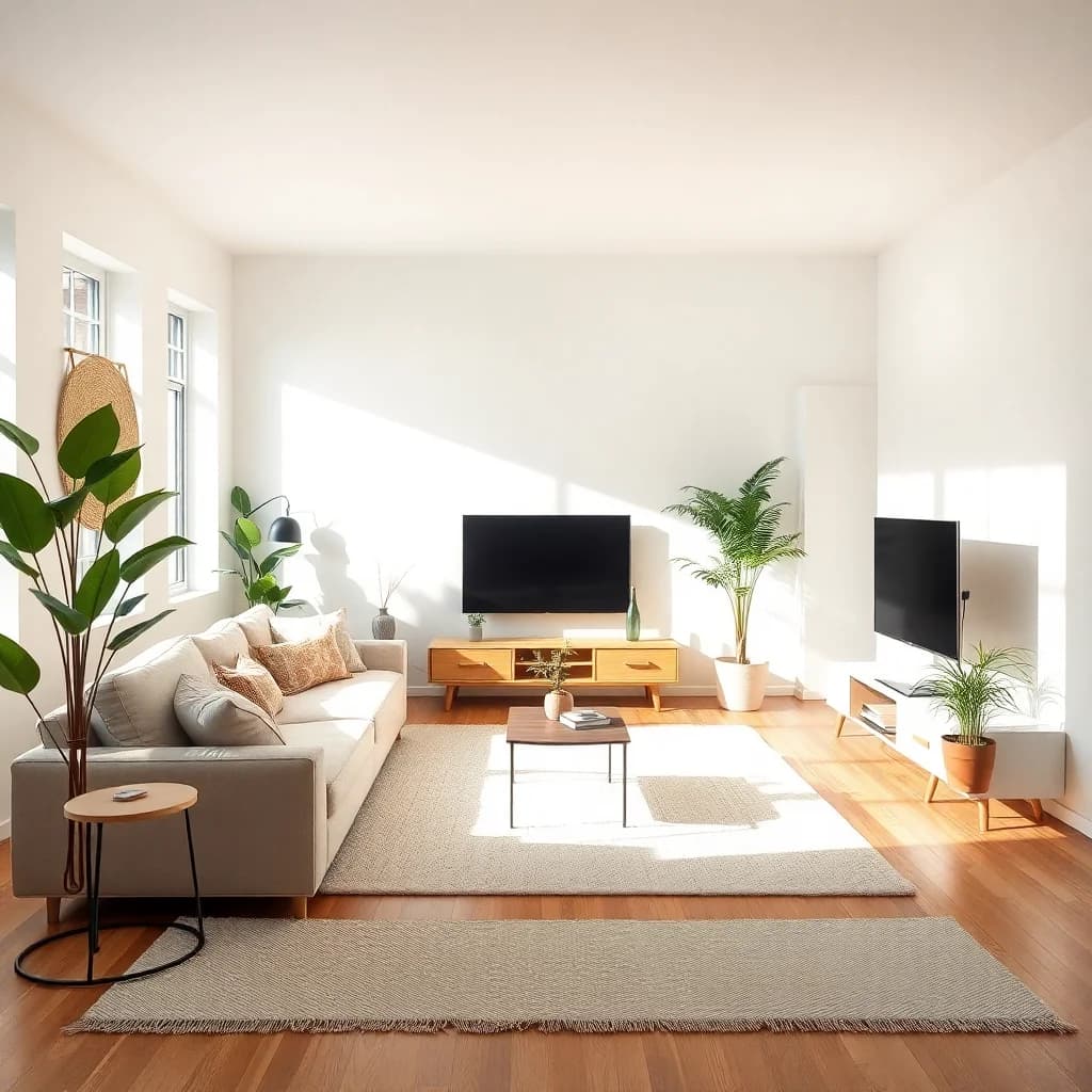 AI living room design with modern Scandinavian decor