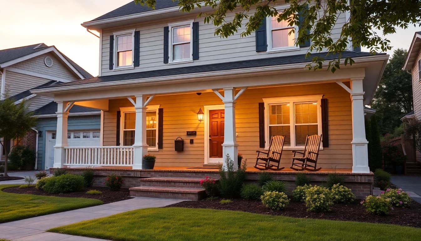 AI designed American home exterior with beautiful curb appeal and landscaping